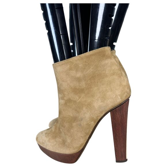 Ralph Lauren Purple Label Suede Wood Platform Heel Booties Size EU 37.5B US 7 - Picture 11 of 13